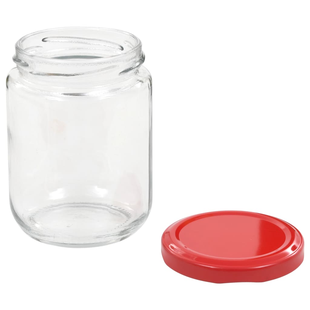 vidaXL Borcane din sticlă pentru gem, capac roșu, 48 buc., 230 ml
