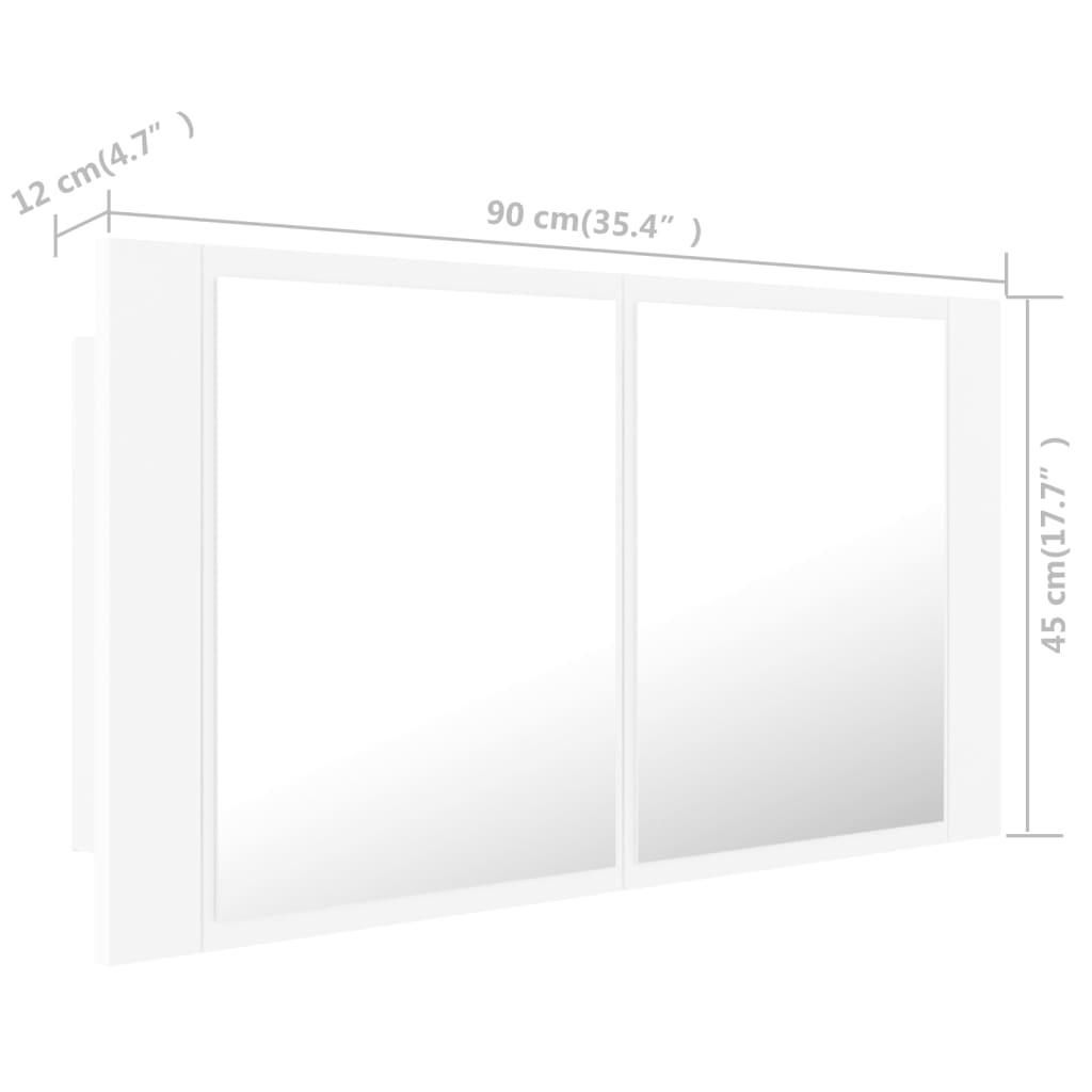 vidaXL Dulap de baie cu oglindă și LED, alb, 90x12x45 cm acril