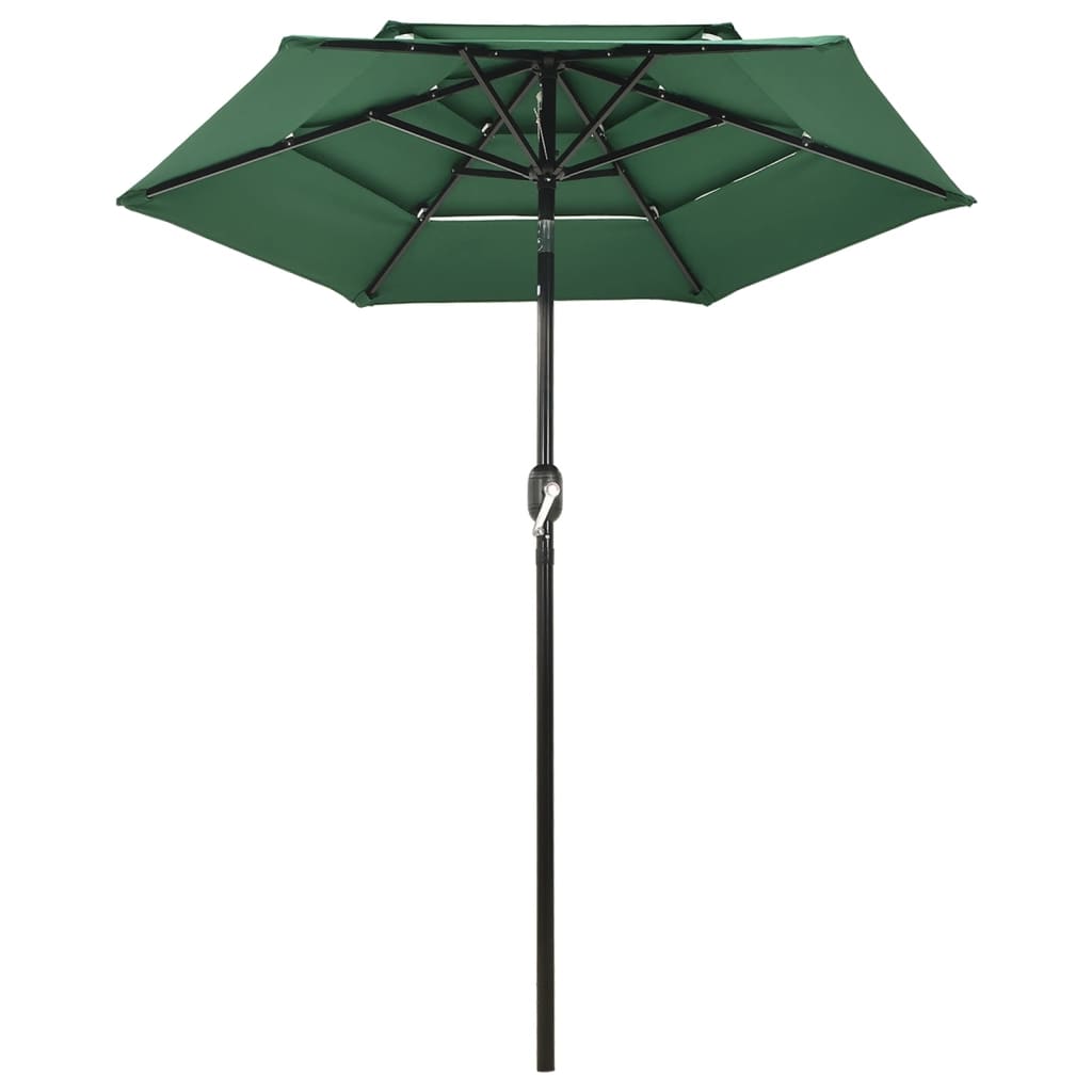 vidaXL Umbrelă de soare 3 niveluri, stâlp de aluminiu, verde, 2 m