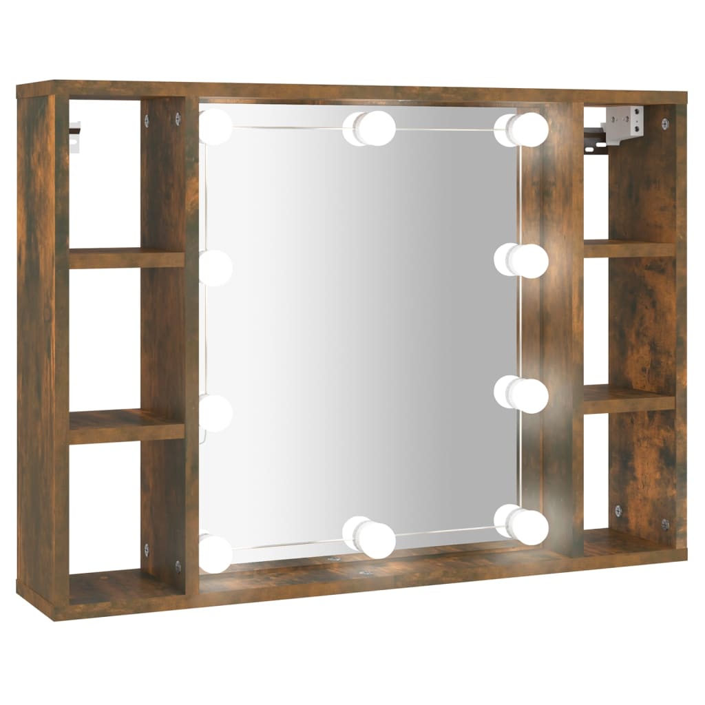 vidaXL Dulap cu oglindă și LED, stejar fumuriu, 76x15x55 cm