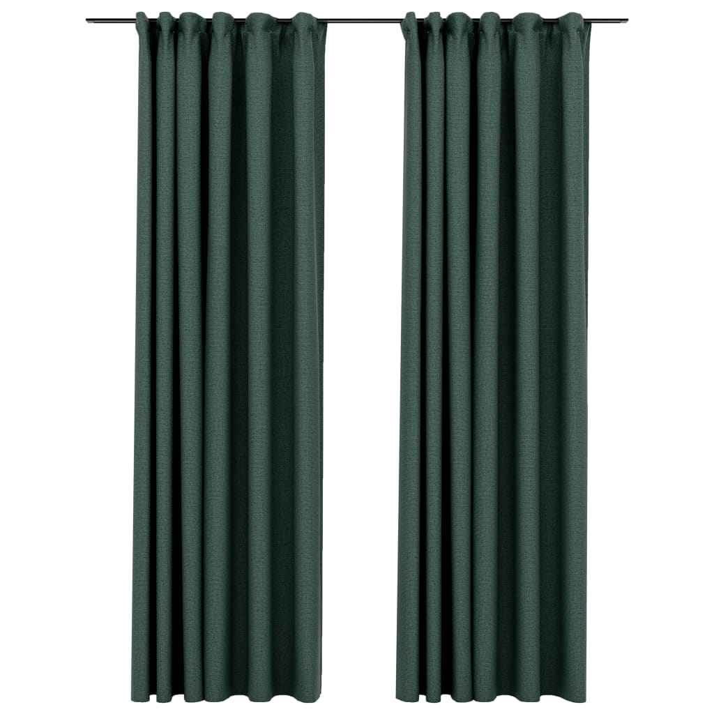 vidaXL Perdele opace aspect pânză, cârlige, 2 buc. verde, 140x225 cm