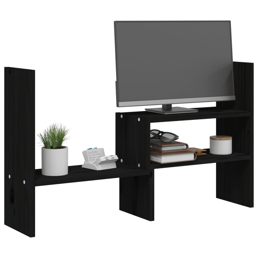 vidaXL Suport pentru monitor, negru, (39-72)x17x43 cm, lemn masiv pin