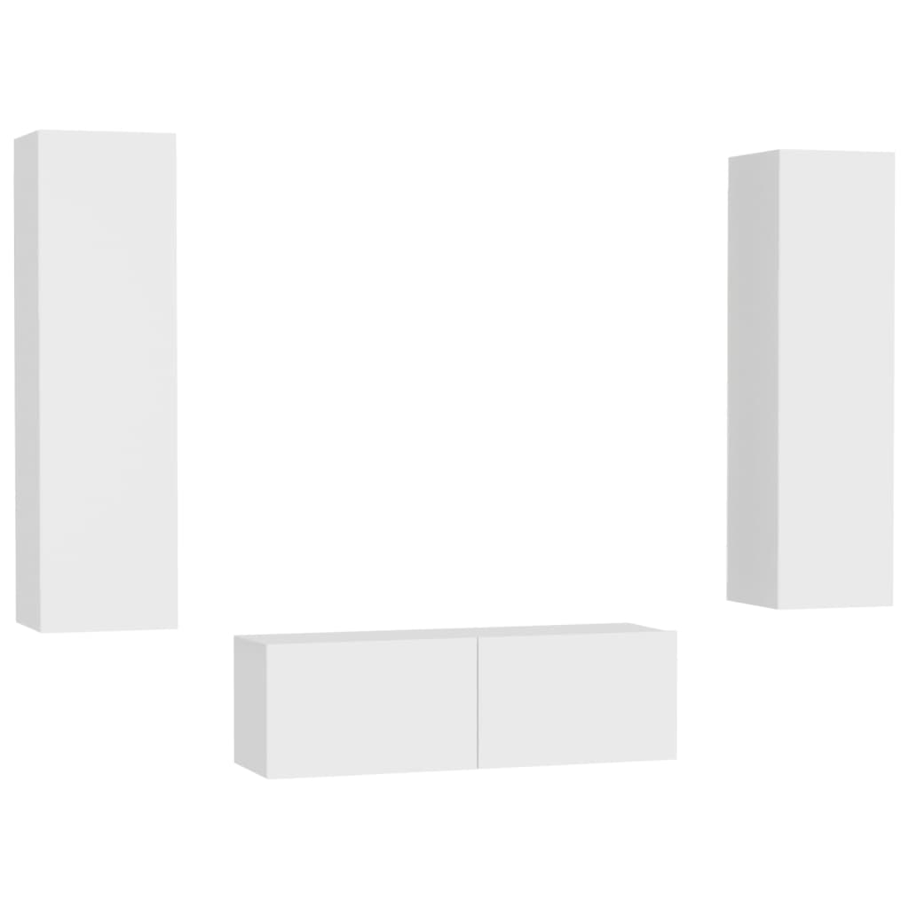 vidaXL Set dulapuri TV, 3 piese, alb, lemn prelucrat