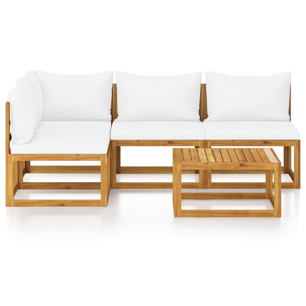 vidaXL Set mobilier grădină cu perne, 5 piese, crem, lemn masiv acacia