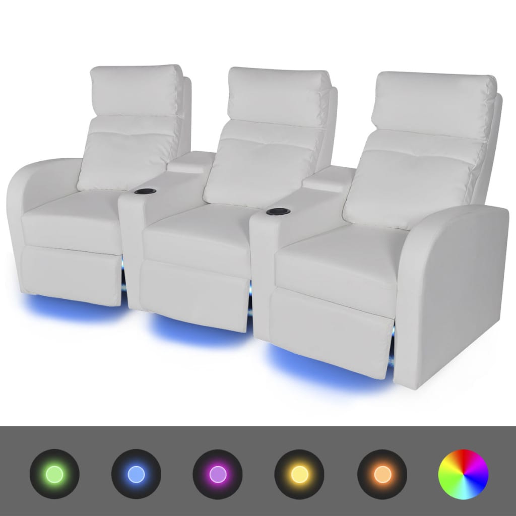 vidaXL Canapea rabatabilă cu 3 locuri cu LED piele artificială alb