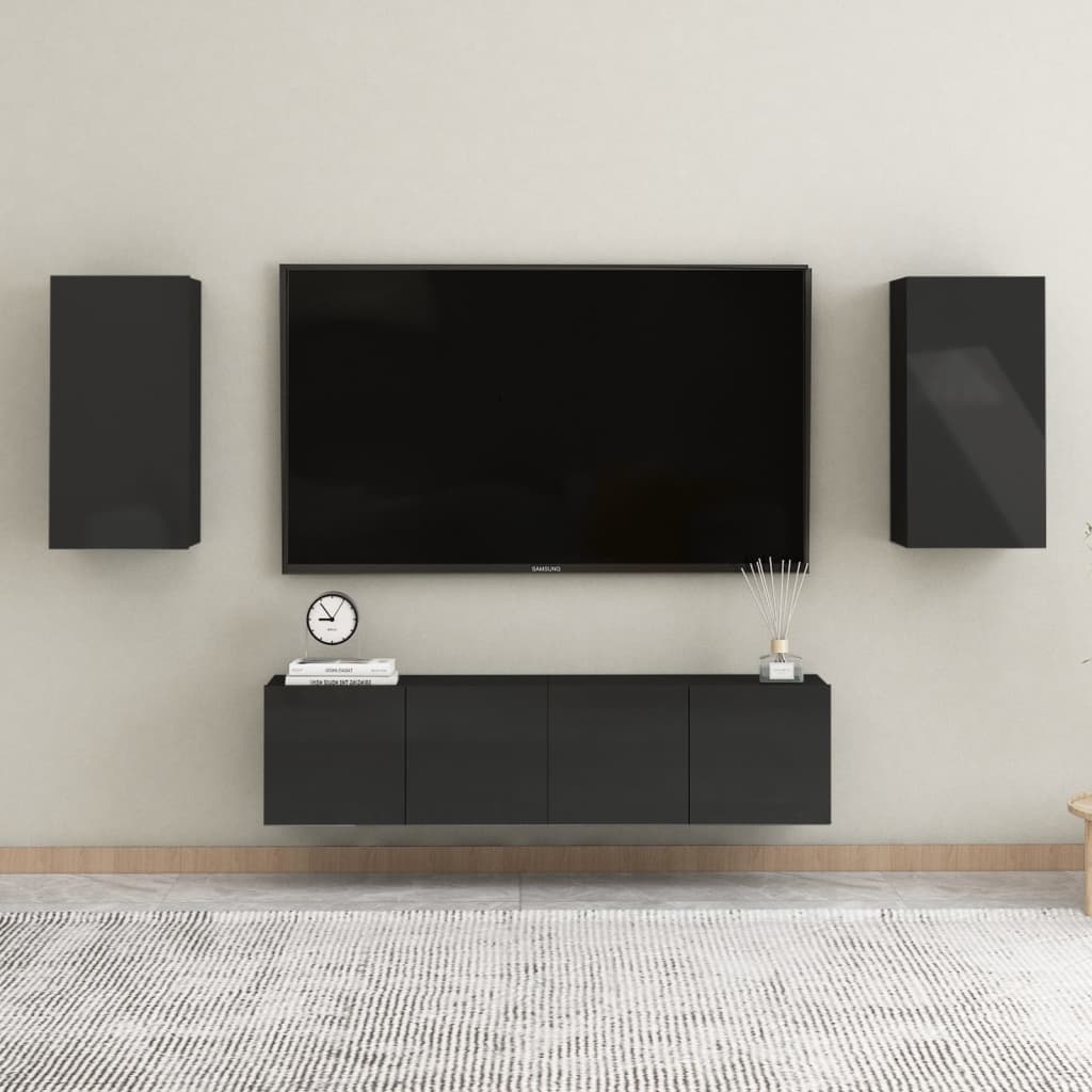 vidaXL Comodă TV, negru extralucios, 30,5x30x60 cm, PAL