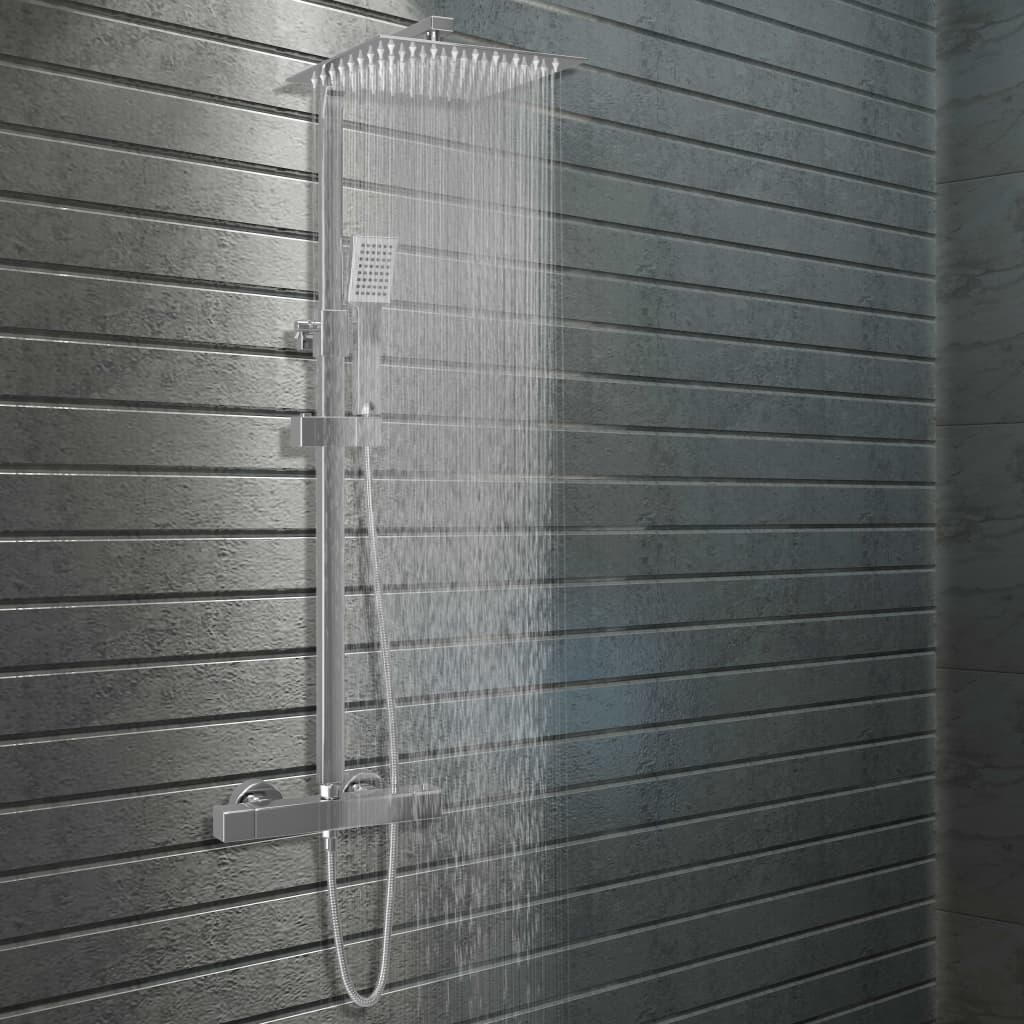 vidaXL Set de duș cu două capete, cu termostat, oțel inoxidabil