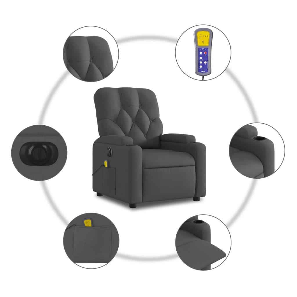 vidaXL Fotoliu electric de masaj rabatabil, gri închis, textil