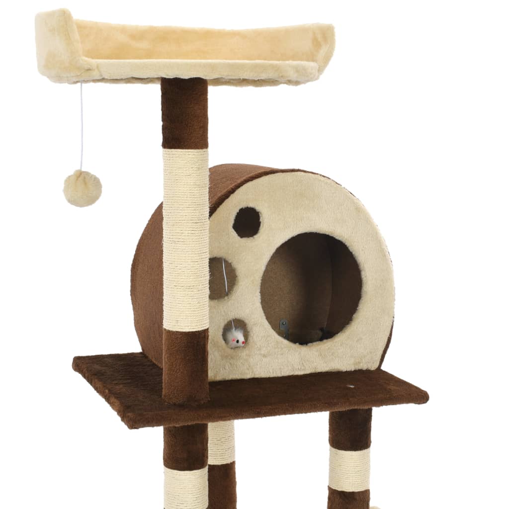 vidaXL Ansamblu de joacă pisici, stâlpi din sisal, bej și maro, 127 cm