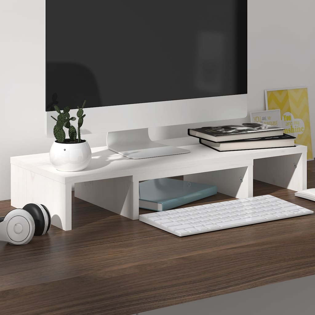 vidaXL Stand pentru monitor, alb, 60x24x10,5 cm, lemn masiv de pin