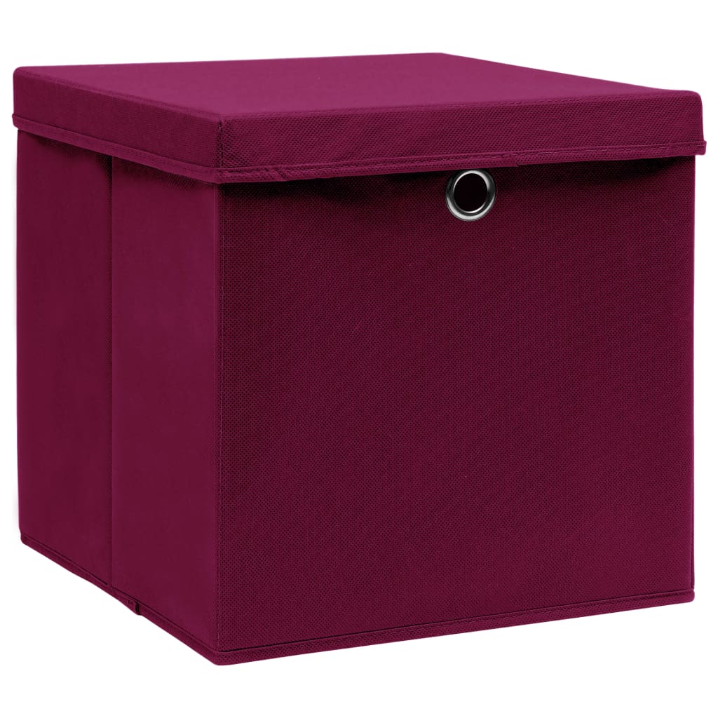 vidaXL Cutii depozitare cu capac 10 buc. roșu închis 32x32x32cm textil