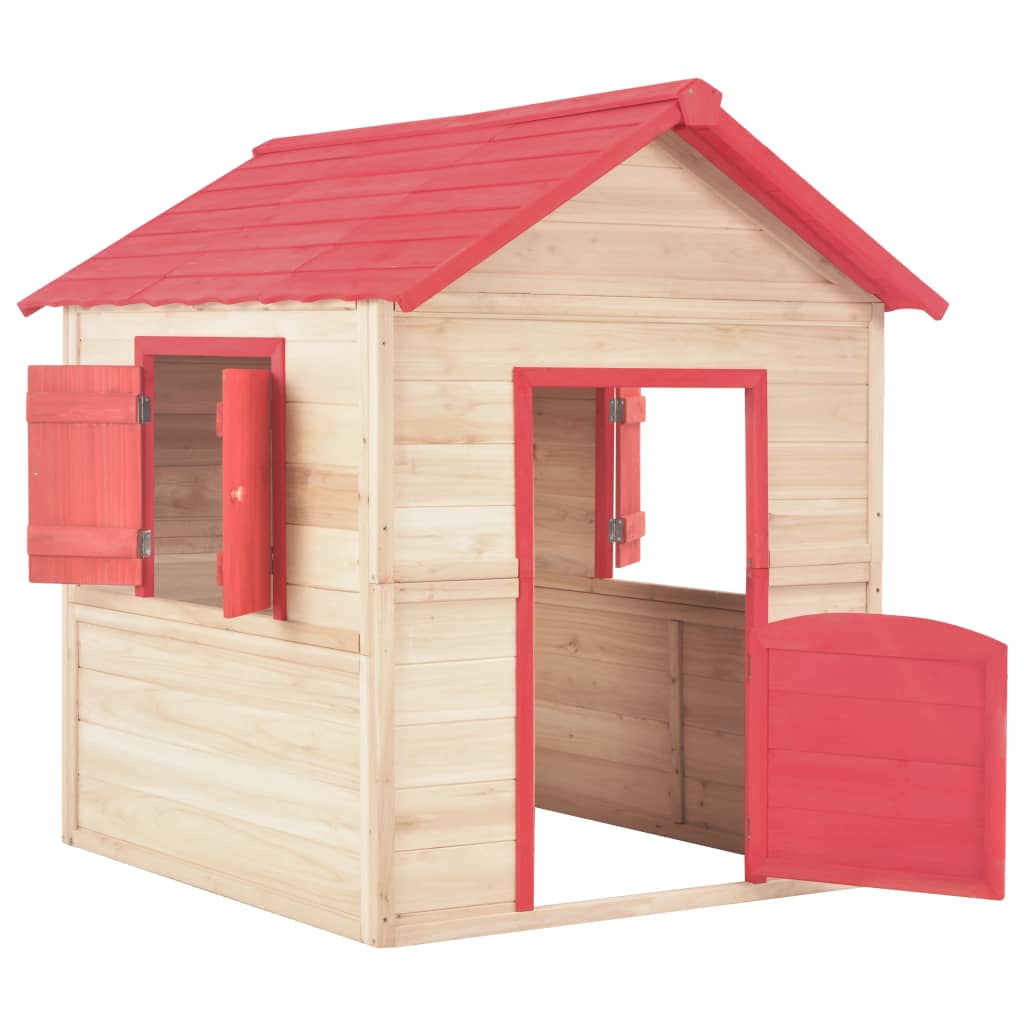 vidaXL Căsuță de joacă pentru copii, roșu, lemn de brad