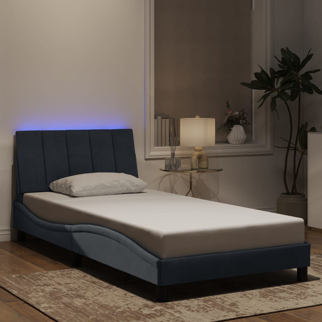 vidaXL Cadru de pat cu lumini LED, gri închis, 100x200 cm, catifea
