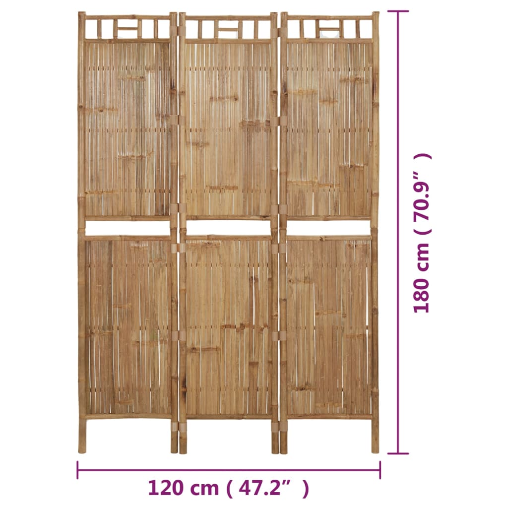 vidaXL Paravan de cameră cu 3 panouri, 120 x 180 cm, bambus