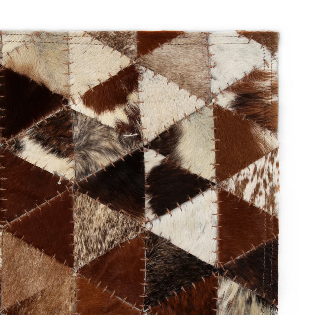 vidaXL Covor piele naturală, mozaic, 120x170 cm Triunghiuri Maro/alb