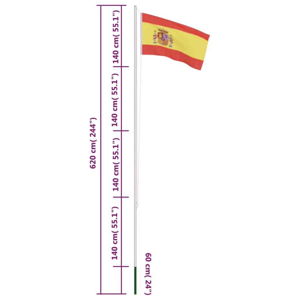 vidaXL Steag Spania și stâlp din aluminiu, 6,2 m