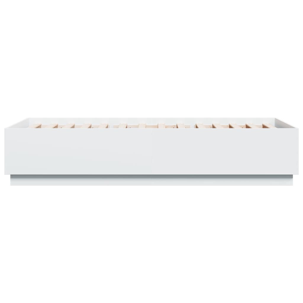 vidaXL Cadru de pat cu lumini LED, alb, 90x200 cm, lemn prelucrat