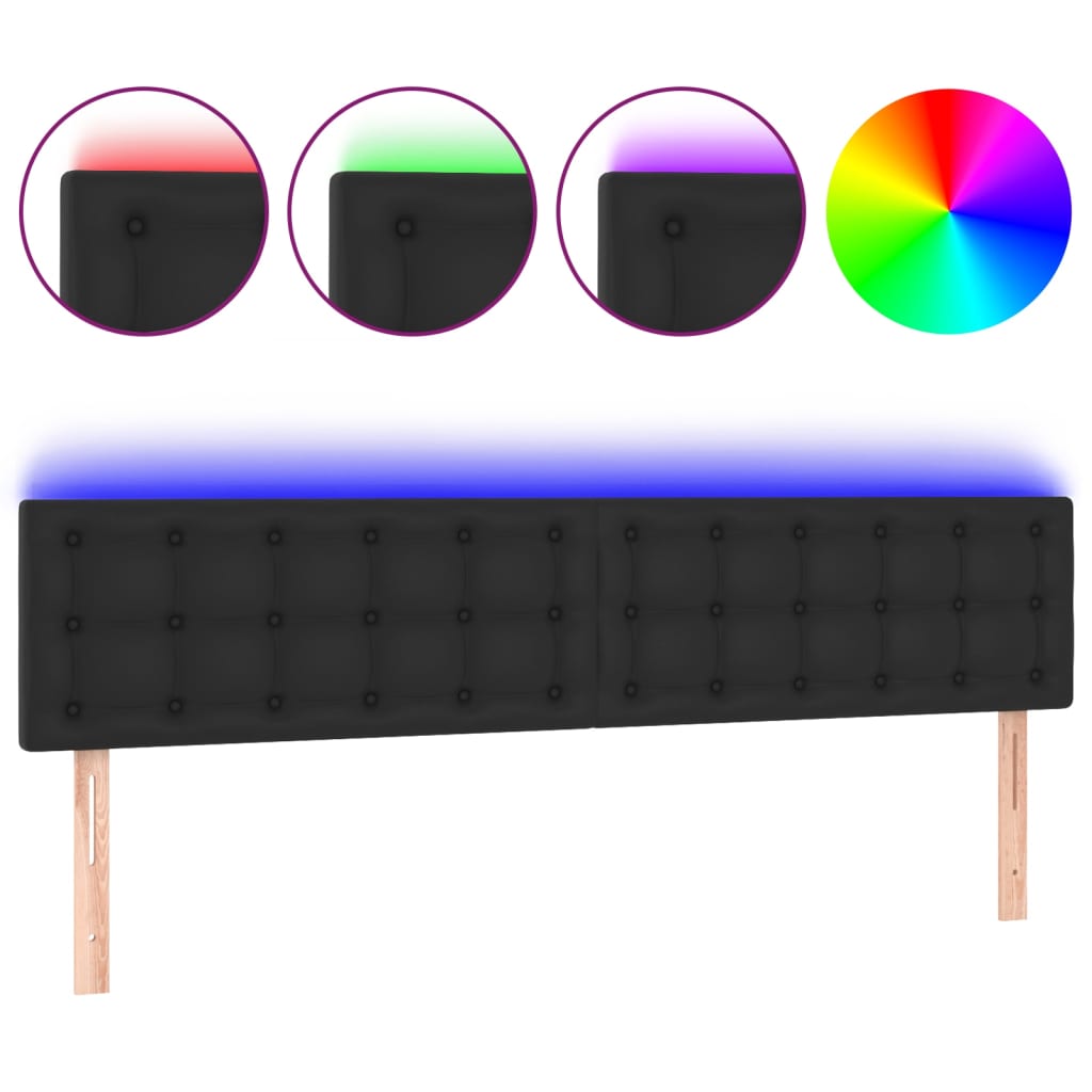 vidaXL Tăblie de pat cu LED, negru, 200x5x78/88 cm, piele ecologică