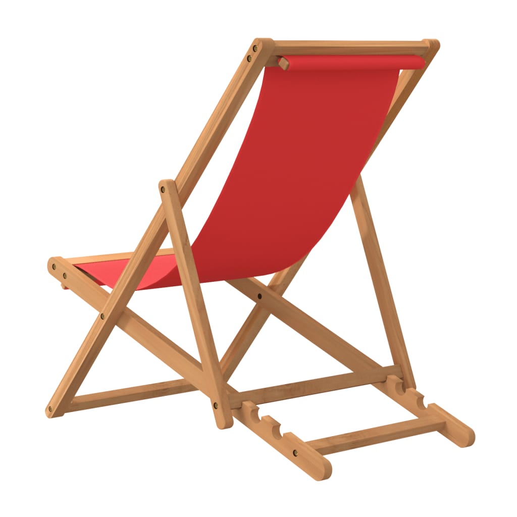 vidaXL Scaun de plajă pliabil, roșu, lemn masiv de tec