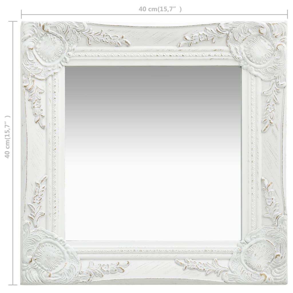 vidaXL Oglindă de perete în stil baroc, alb, 40 x 40 cm