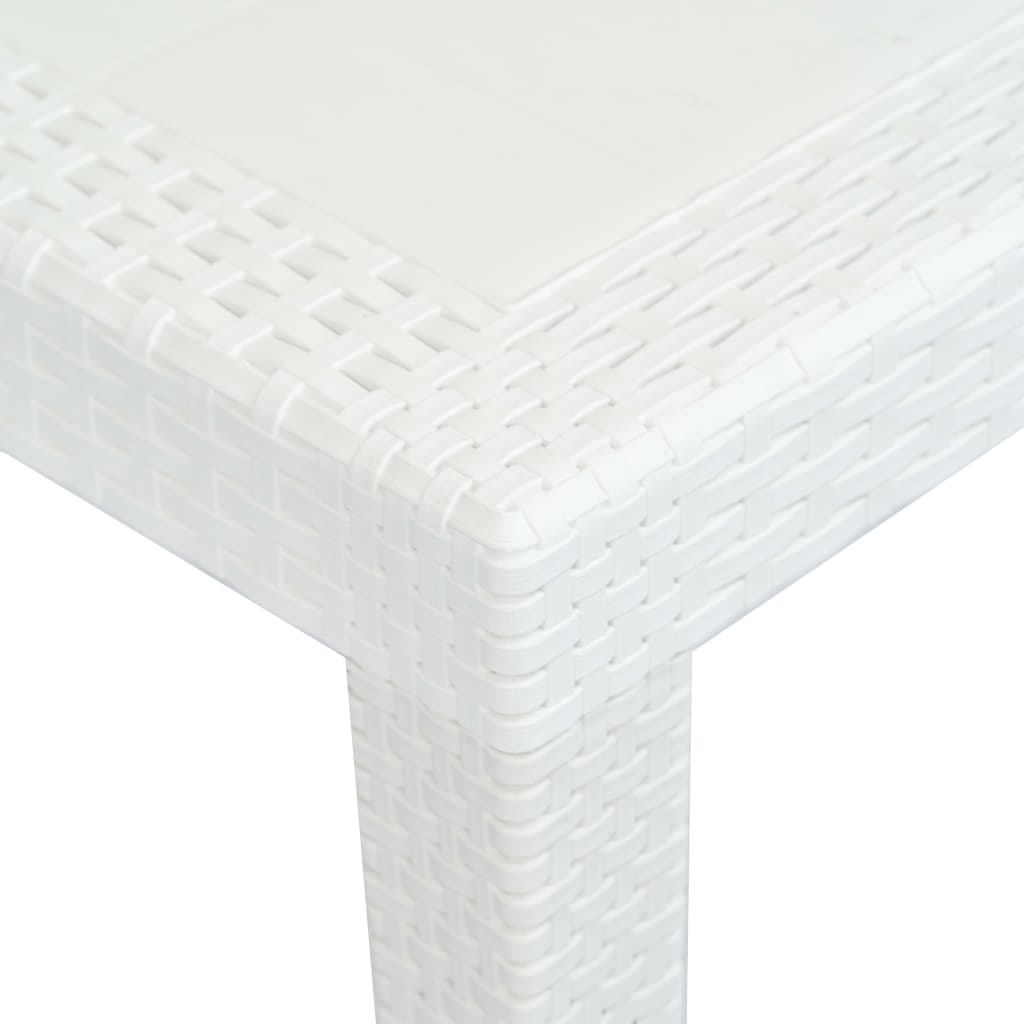 vidaXL Masă de grădină, alb, 150 x 90 x 72 cm, plastic, aspect ratan