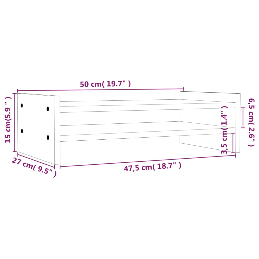 vidaXL Suport pentru monitor, alb, 50x27x15 cm, lemn masiv pin