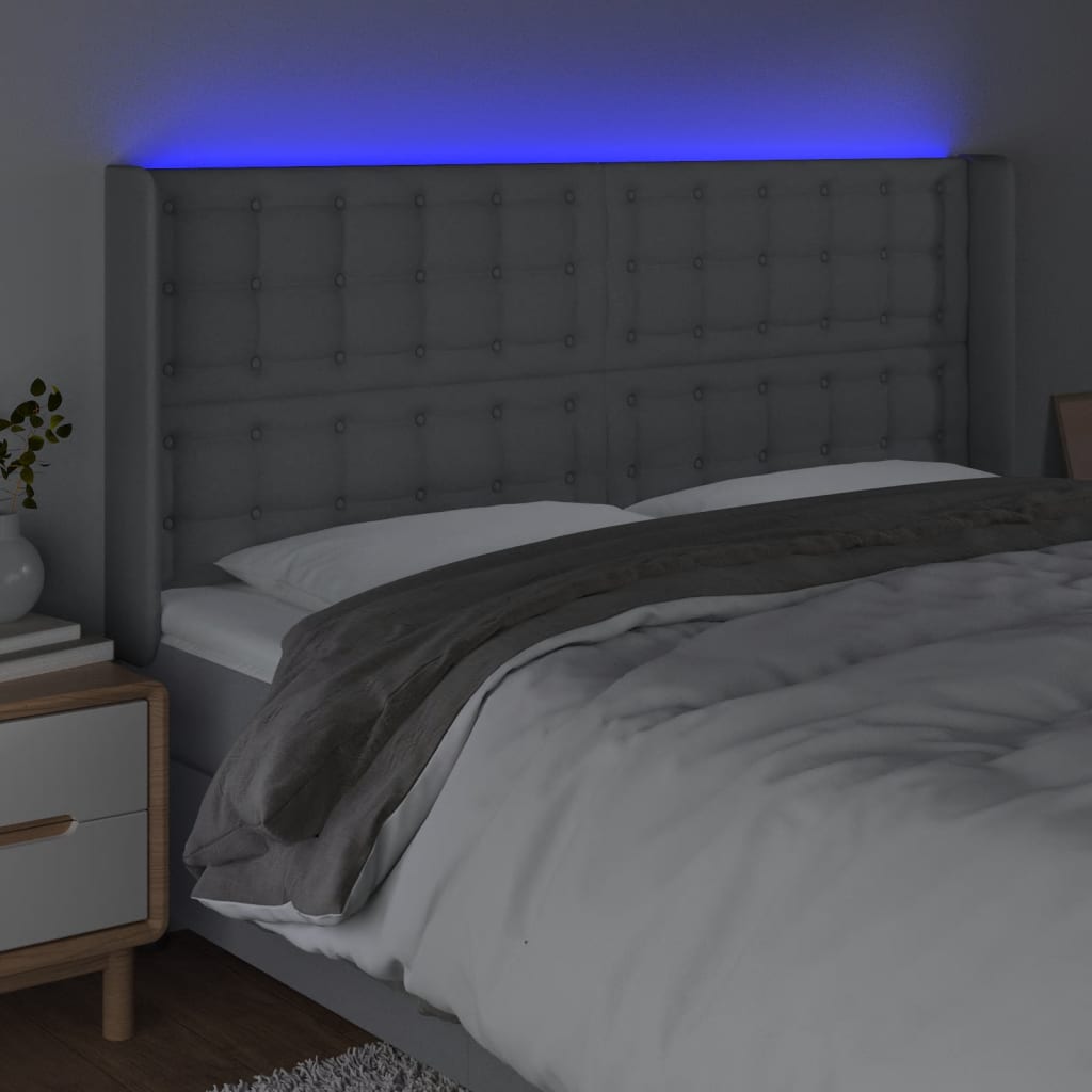 vidaXL Tăblie de pat cu LED, gri deschis, 163x16x118/128 cm, textil