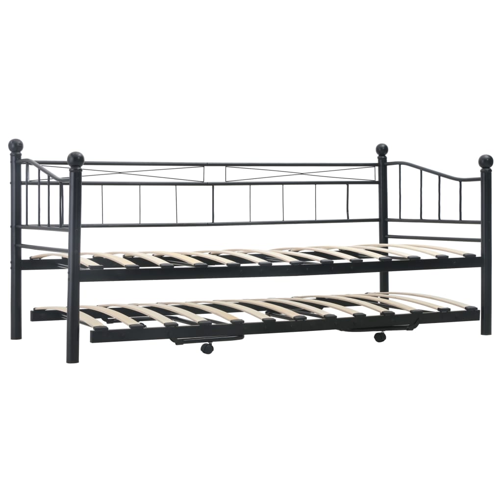 vidaXL Cadru de pat, negru, 180x200/90x200 cm, oțel