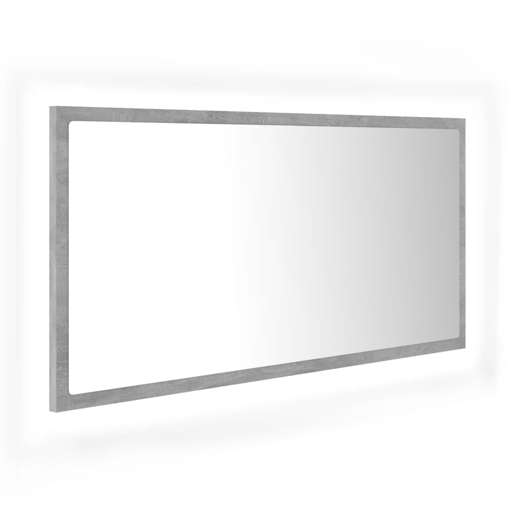 vidaXL Oglindă de baie cu LED, gri beton, 90x8,5x37 cm, acril