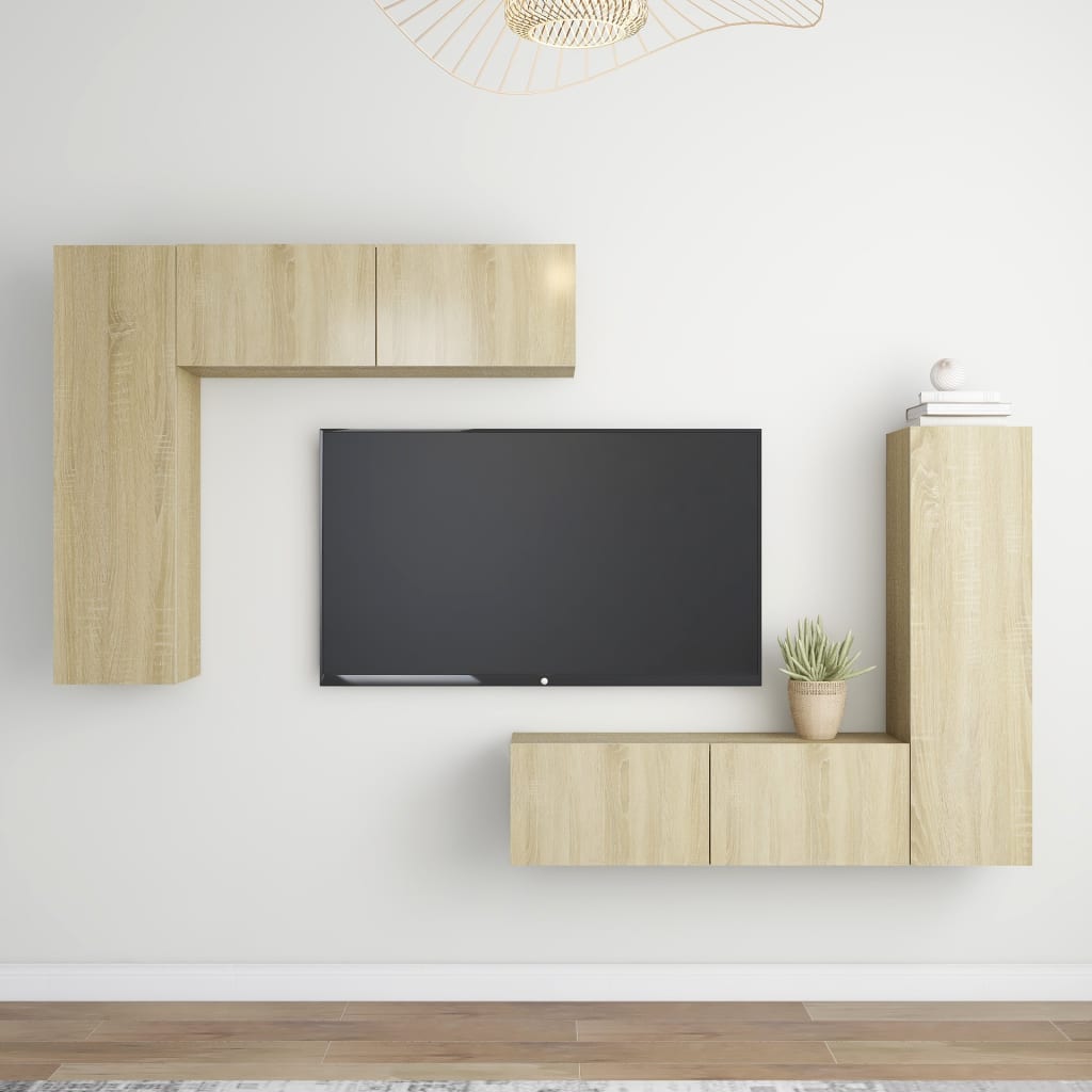 vidaXL Set de dulapuri TV, 4 piese, stejar sonoma, lemn prelucrat