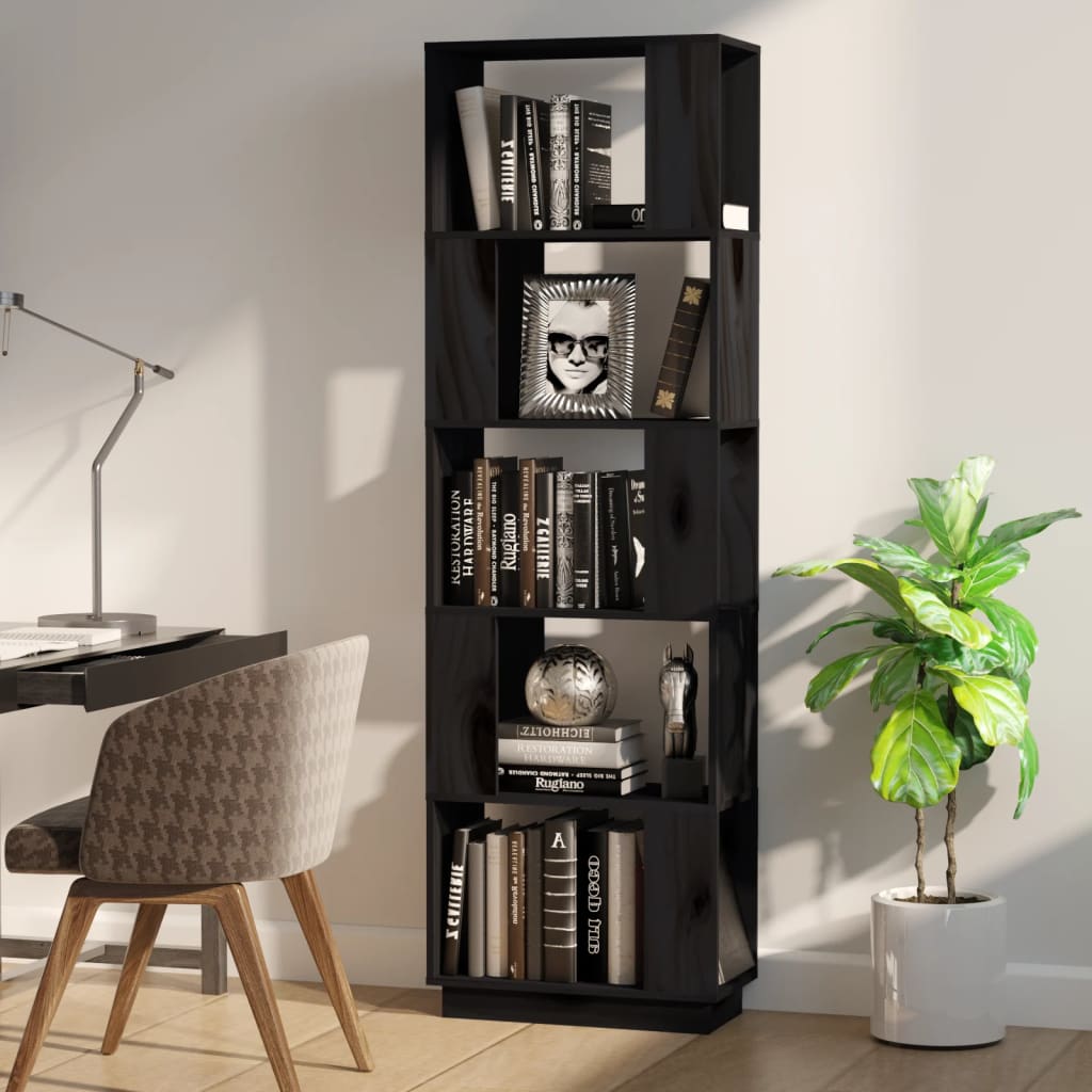 vidaXL Bibliotecă/Separator cameră negru 51x25x163,5 cm lemn masiv pin