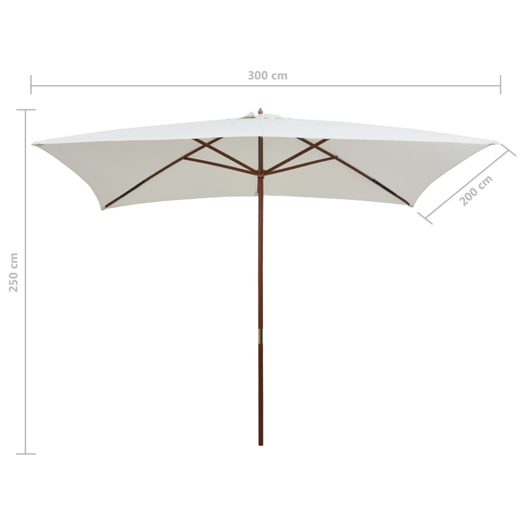vidaXL Umbrelă de soare cu stâlp de lemn, 200 x 300 cm, alb crem