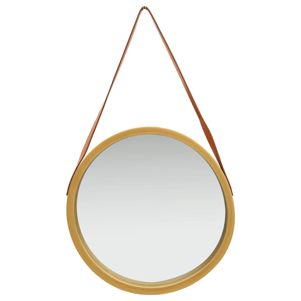 vidaXL Oglindă de perete cu o curea, 50 cm, auriu