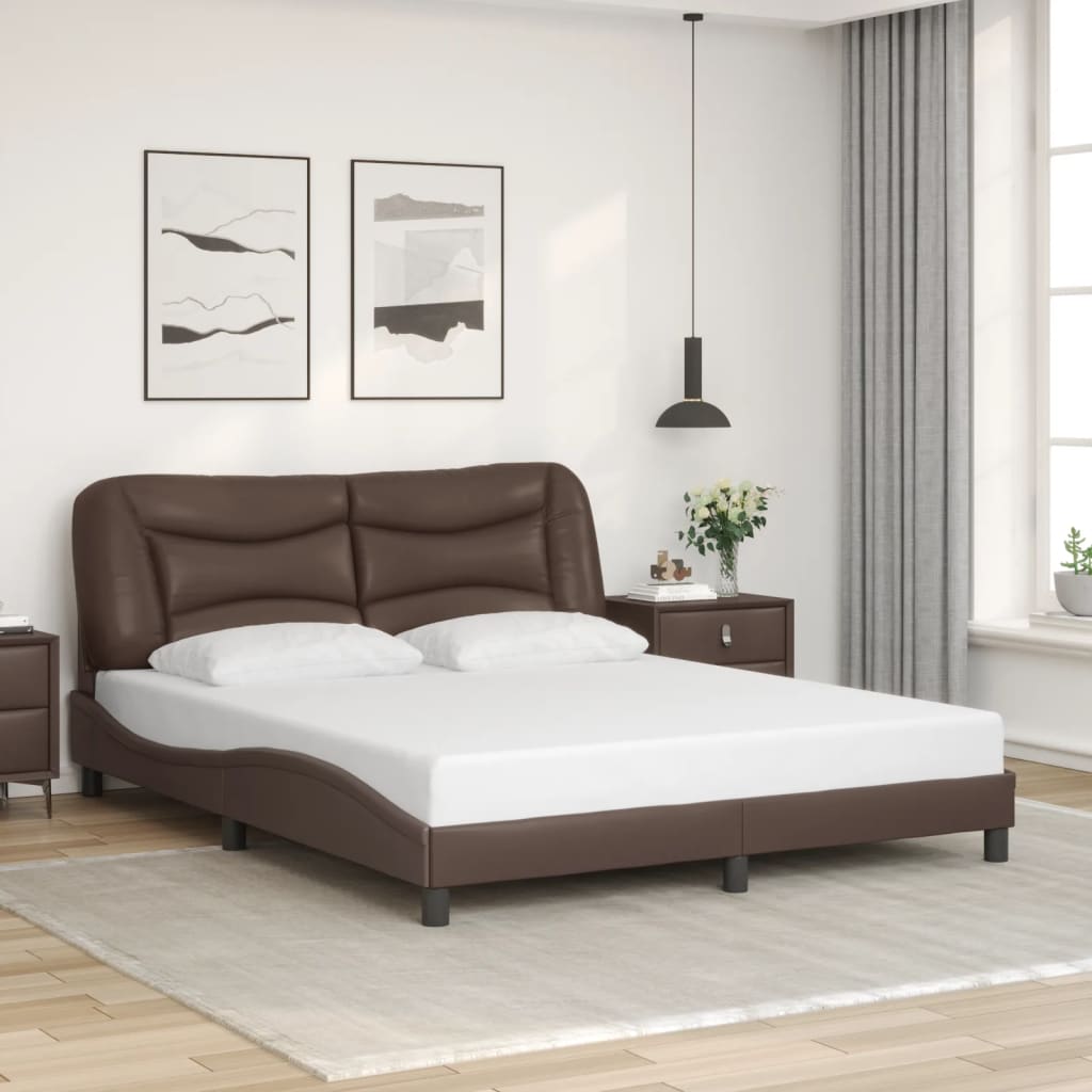 vidaXL Cadru de pat cu tăblie, maro, 160x200 cm, piele ecologică