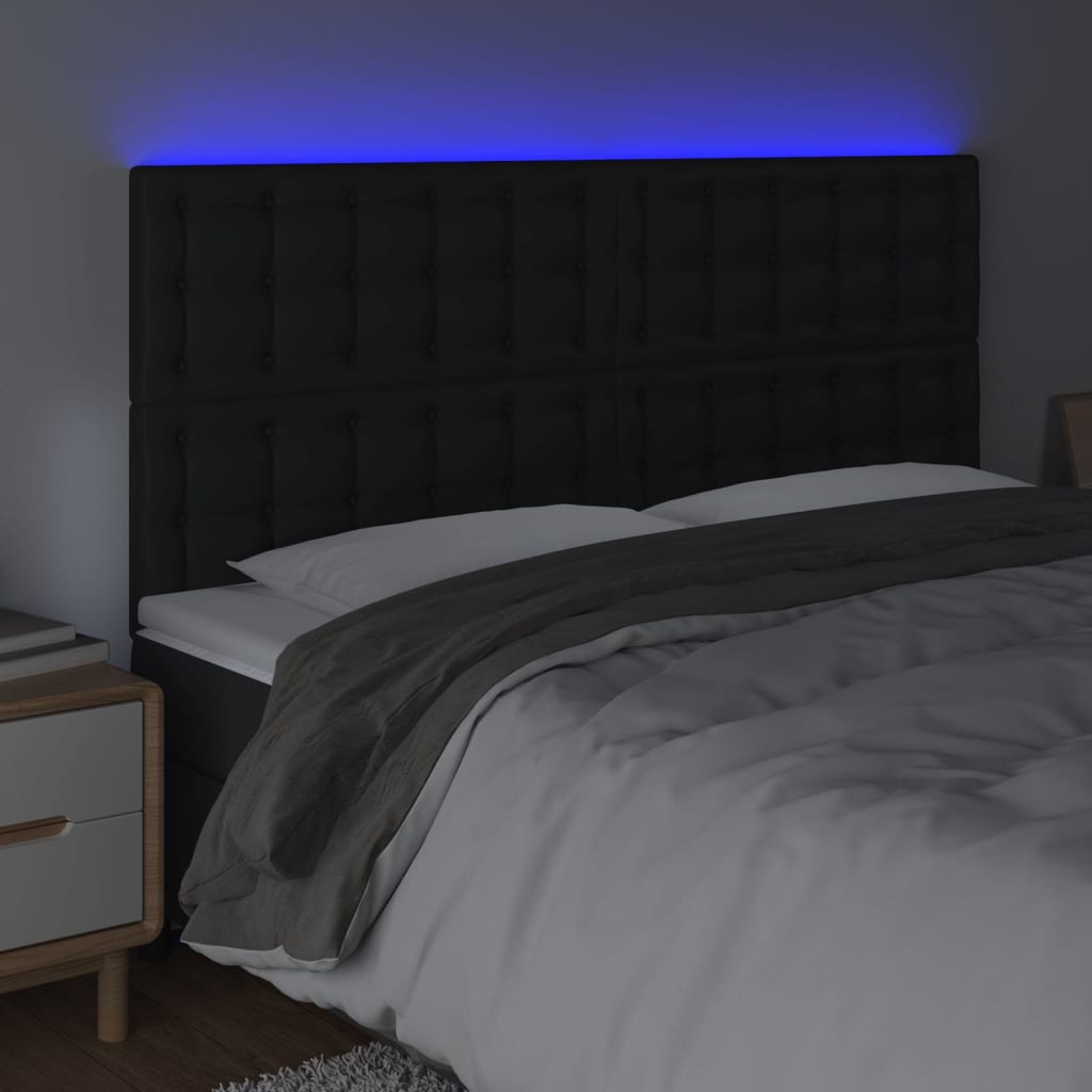 vidaXL Tăblie de pat cu LED, negru, 200x5x118/128 cm, piele ecologică