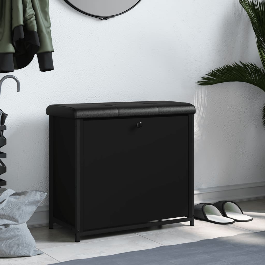 vidaXL Bancă pantofi cu sertar rabatabil, negru, 62x32x56 cm