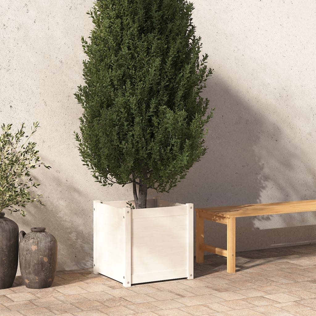 vidaXL Jardiniere de grădină, 50x50x50 cm, alb lemn masiv de pin