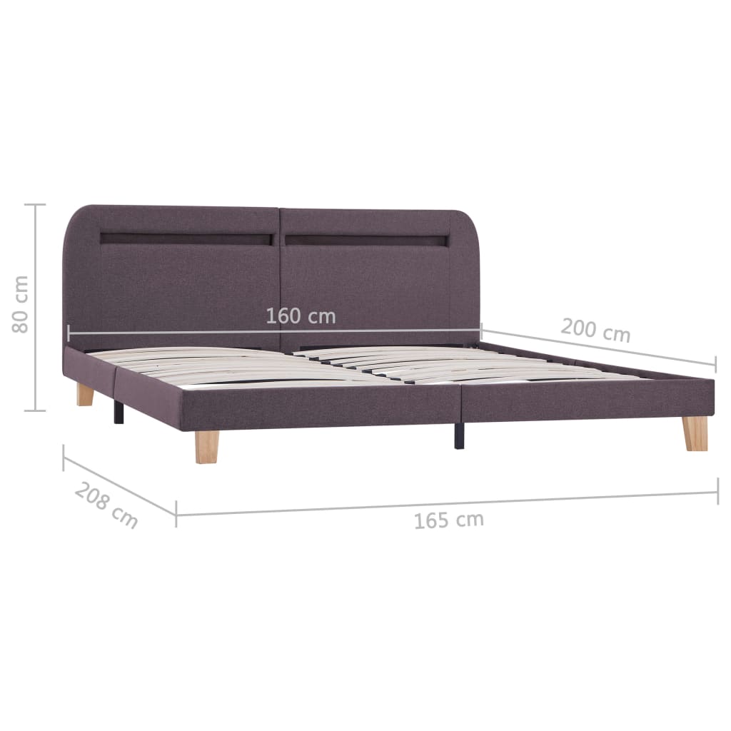 vidaXL Cadru de pat cu LED-uri, gri taupe, 160x200cm, material textil