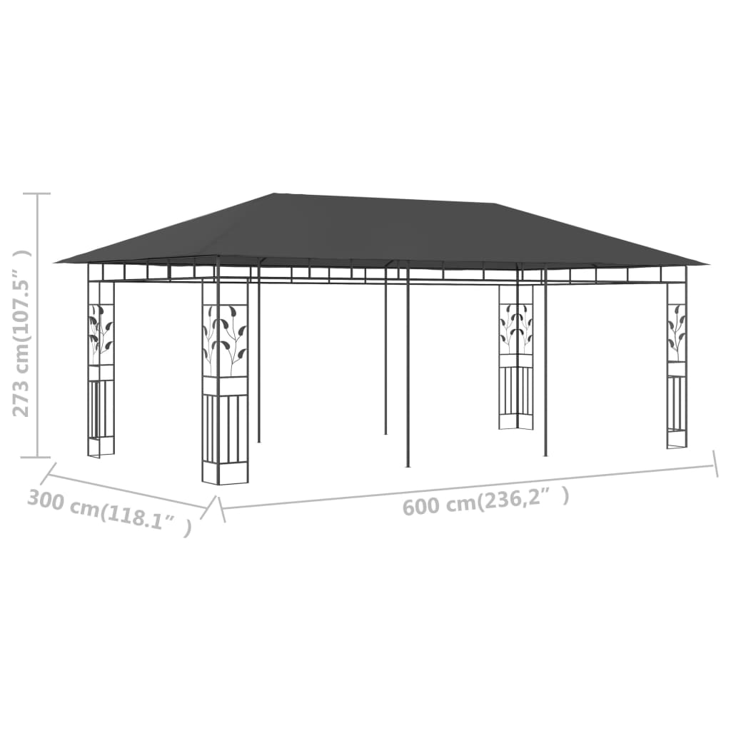 vidaXL Pavilion cu plasă anti-țânțari, antracit, 6 x 3 x 2,73 m