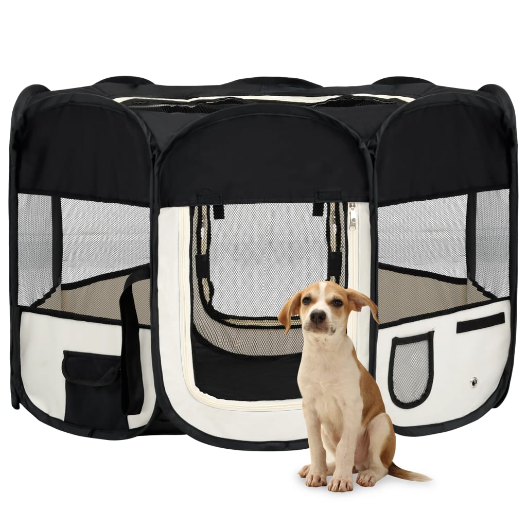 vidaXL Țarc de câini pliabil cu sac de transport, negru, 110x110x58 cm