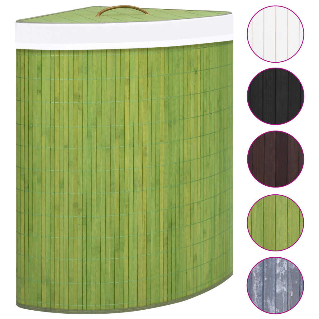 vidaXL Coș de rufe din bambus, pentru colț, verde, 60 L
