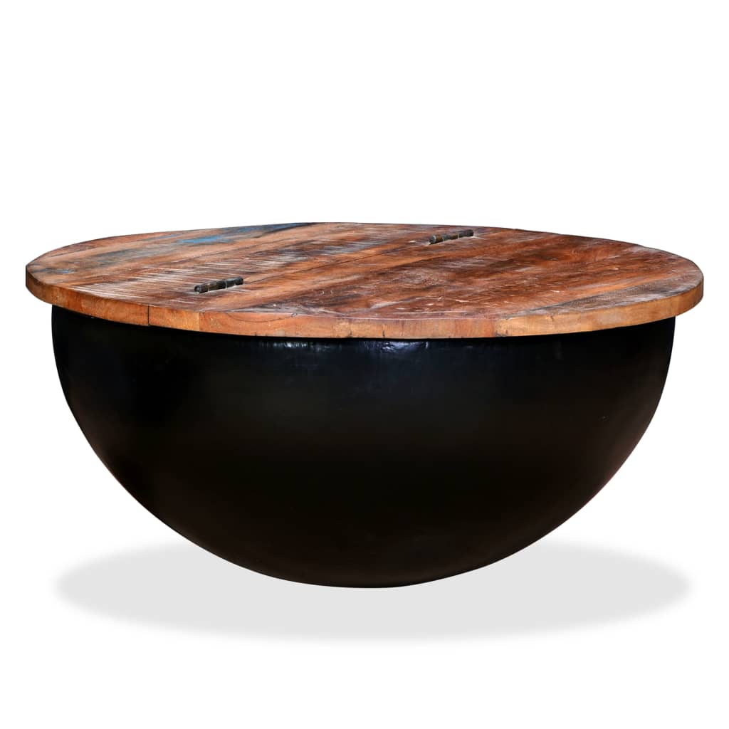 vidaXL Măsuță de cafea, negru, lemn masiv reciclat, formă bol