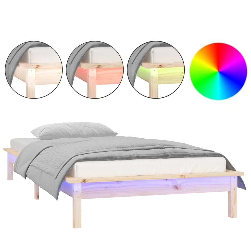vidaXL Cadru de pat cu LED, 90x200 cm, lemn masiv