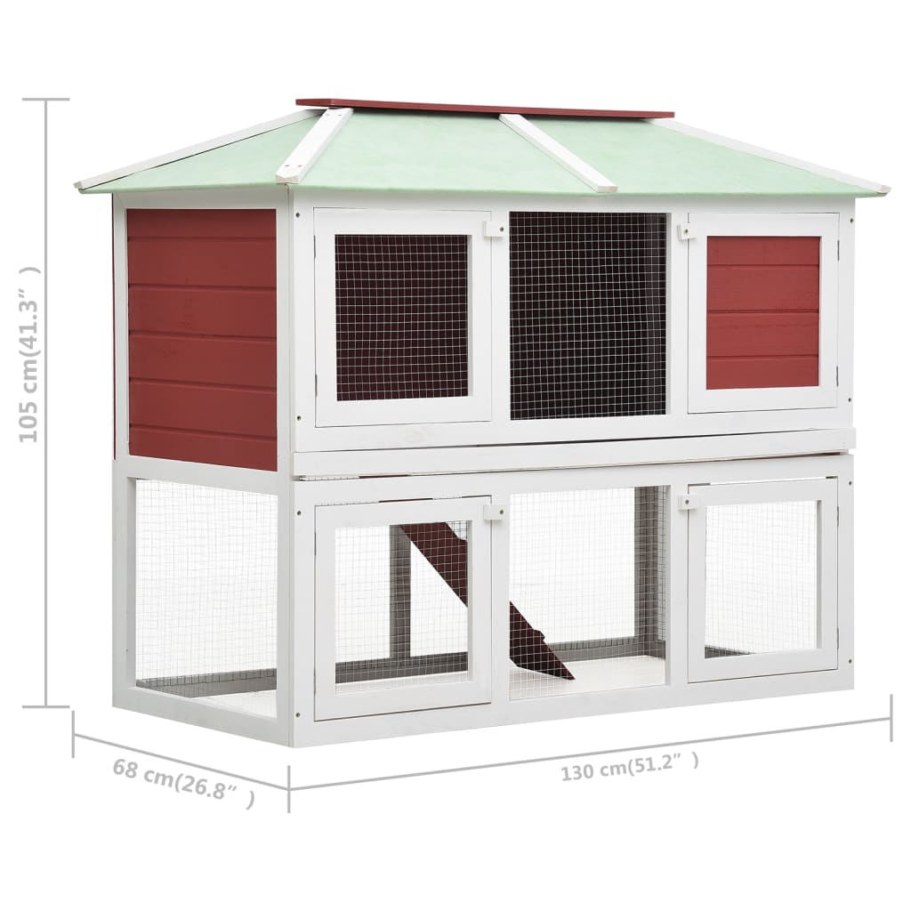 vidaXL Cușcă pentru iepuri și alte animale, 2 niveluri, roșu, lemn