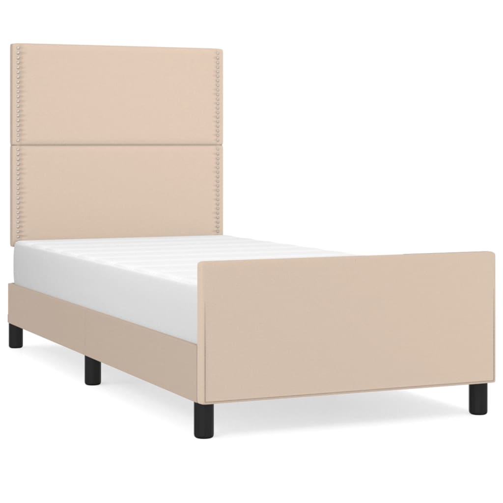 vidaXL Cadru de pat cu tăblie, cappuccino, 90x200 cm, piele ecologică