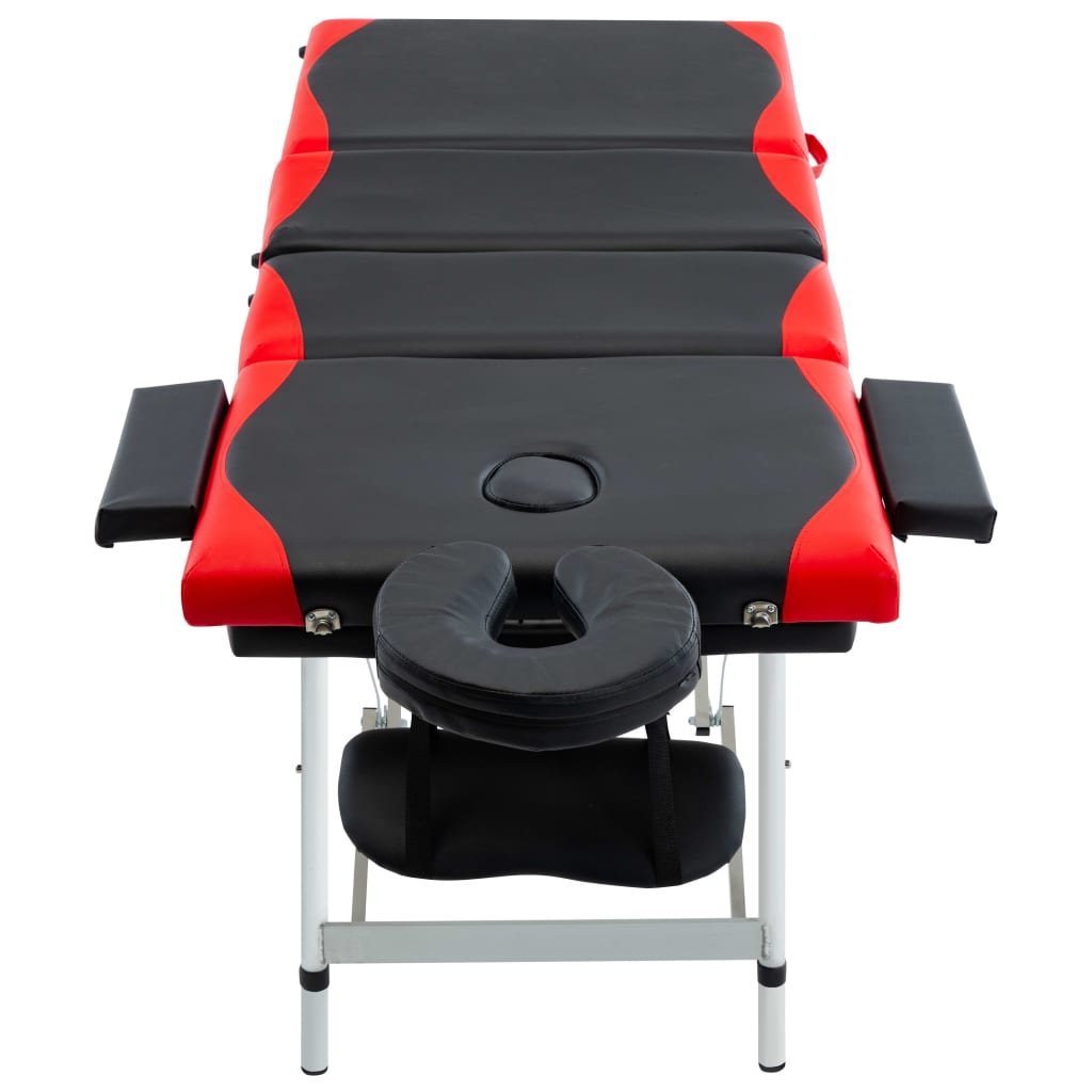 vidaXL Masă pliabilă de masaj, 4 zone, aluminiu, negru și roșu