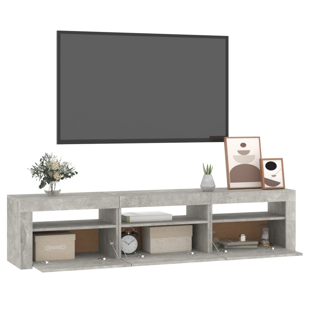 vidaXL Comodă TV cu lumini LED, gri beton, 180x35x40 cm