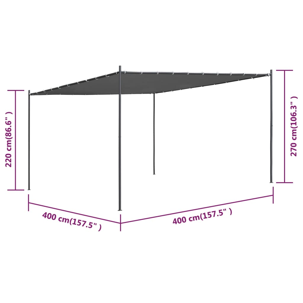 vidaXL Pavilion cu acoperiș înclinat 400x400x270 cm antracit 180 g/m²