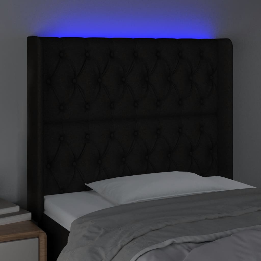 vidaXL Tăblie de pat cu LED, negru, 93x16x118/128 cm, textil