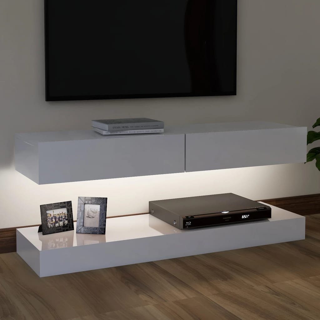 vidaXL Comodă TV cu lumini LED, alb extralucios, 120x35 cm